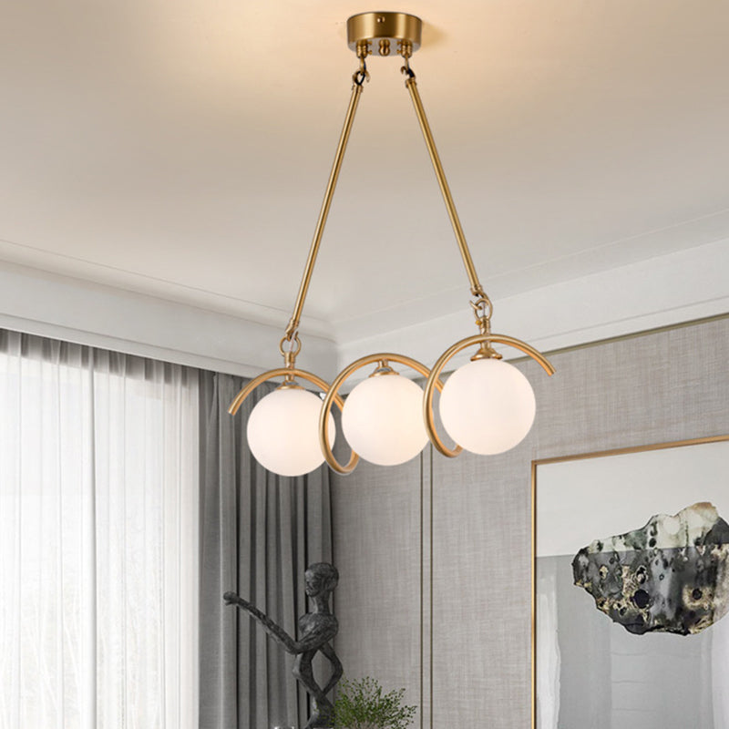 Moderne Kupfer Island Lights Multi-Head-Restaurant Hängende Lampen mit Globe Glass Shade