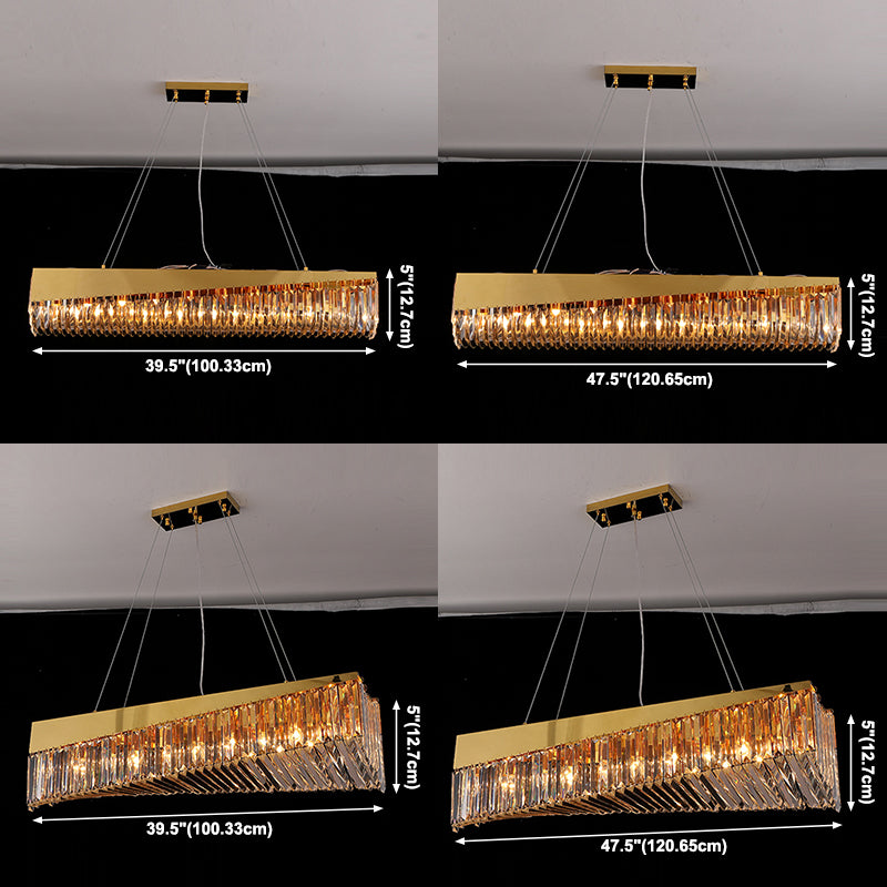 Gold Metal Island Lighting Armaturen moderne Restaurantsuspensionslampe mit Kristallschatten