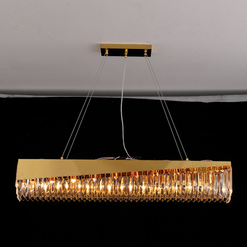 Gold Metal Island Lighting Armaturen moderne Restaurantsuspensionslampe mit Kristallschatten