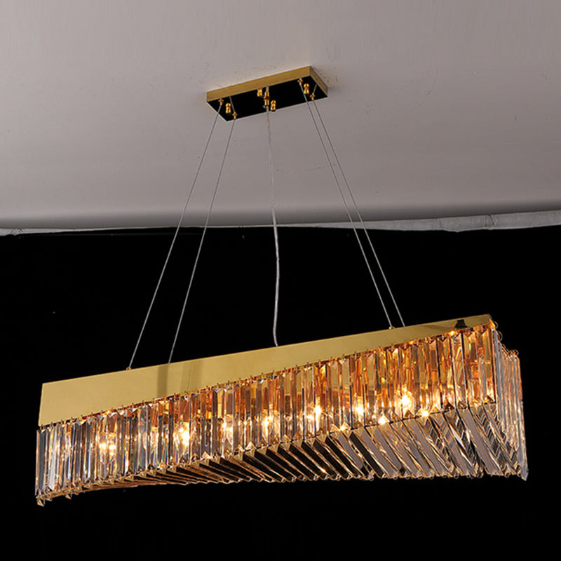 Gold Metal Island Lighting Armaturen moderne Restaurantsuspensionslampe mit Kristallschatten