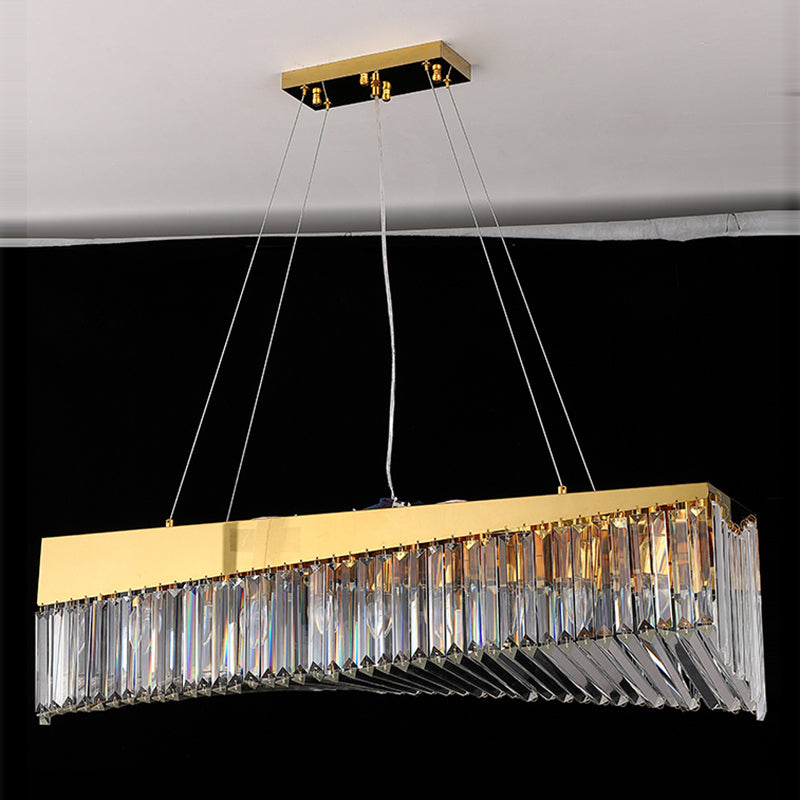 Gold Metal Island Lighting Armaturen moderne Restaurantsuspensionslampe mit Kristallschatten