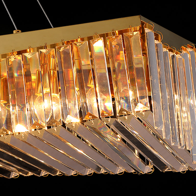 Gold Metal Island Lighting Armaturen moderne Restaurantsuspensionslampe mit Kristallschatten