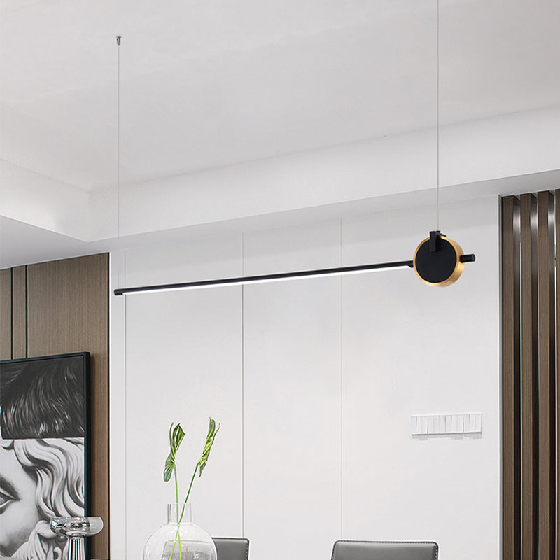 Black Metal Island Light Moderne 1-Head Linear Restaurant Hanging Lamp mit Acrylschatten