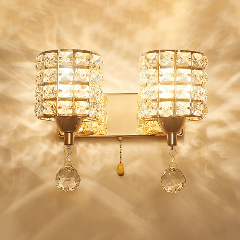 Modern Metal Wall Light Geometric Wall Sconce with Crystal for Bedroom