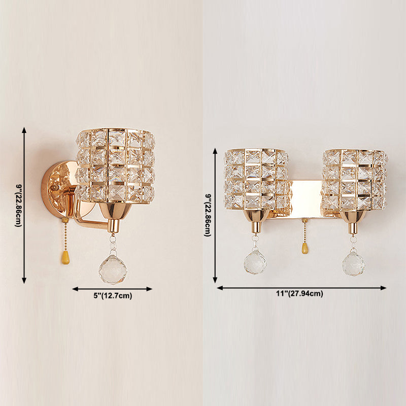 Modern Metal Wall Light Geometric Wall Sconce with Crystal for Bedroom