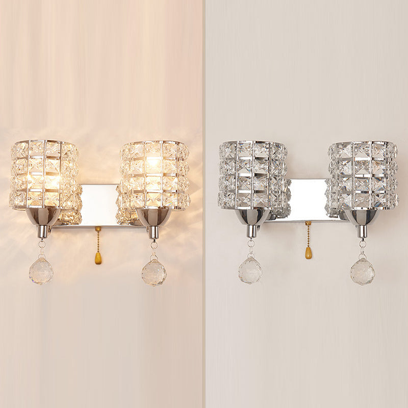 Modern Metal Wall Light Geometric Wall Sconce with Crystal for Bedroom