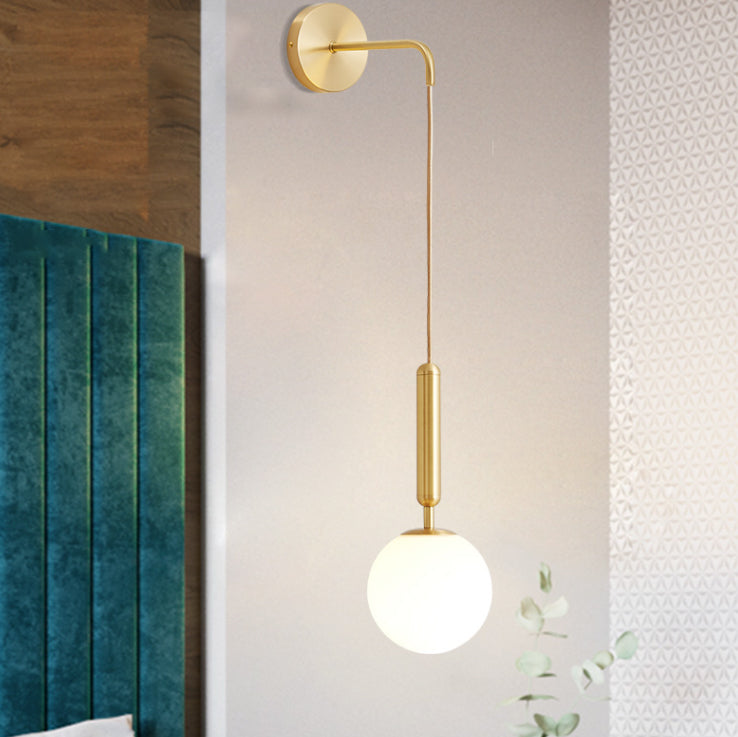 Simplicity Wall Hanging Lamp 1 Head Glass Spherical Bedside Wall Reading Light