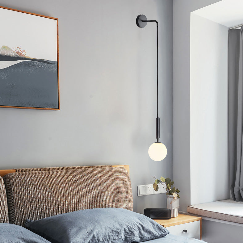 Simplicity Wall Hanging Lamp 1 Head Glass Spherical Bedside Wall Reading Light