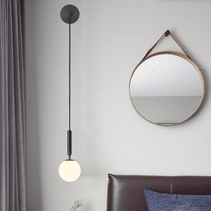 Simplicity Wall Hanging Lamp 1 Head Glass Spherical Bedside Wall Reading Light
