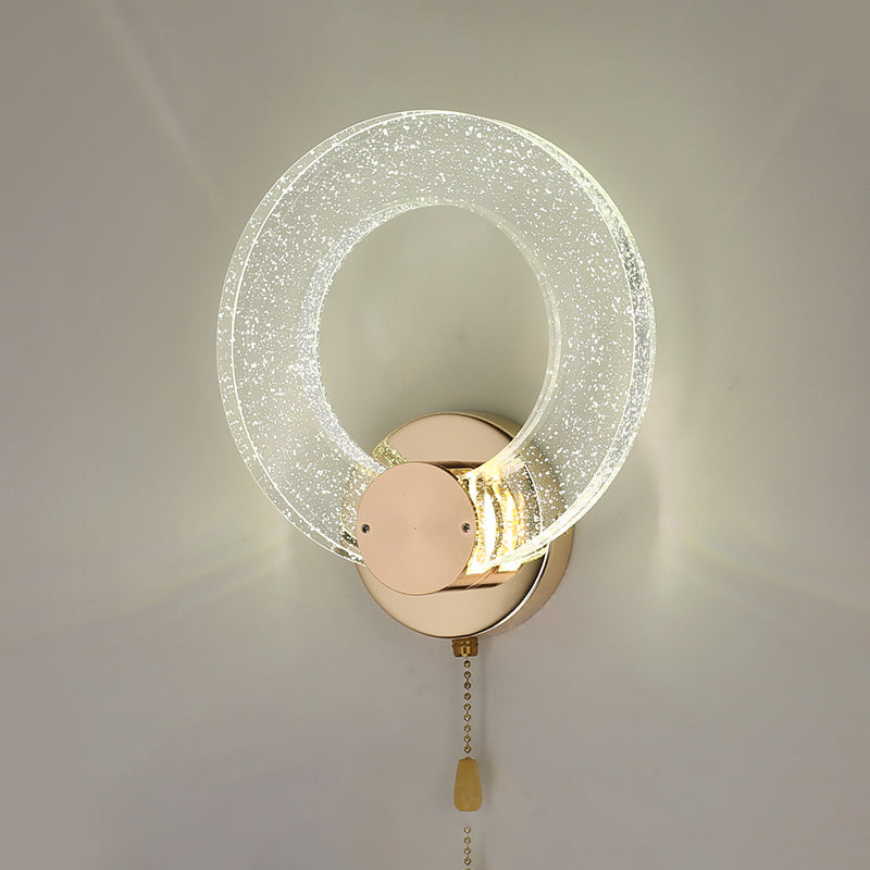 Luz de pared de cristal de forma redonda Estilo moderno 1 luz de montaje de pared ligera en oro