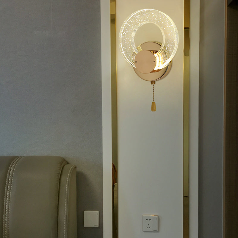 Luz de pared de cristal de forma redonda Estilo moderno 1 luz de montaje de pared ligera en oro