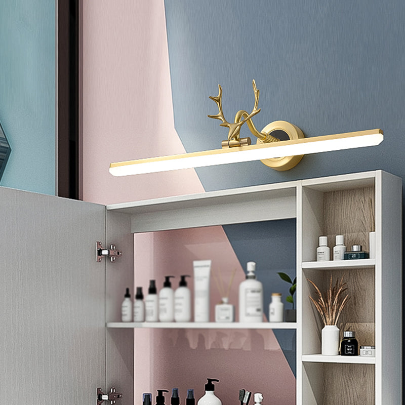 Metal Linear Shape Wall Light Modern 1-Light Mirror Wall Mount Light Fixture