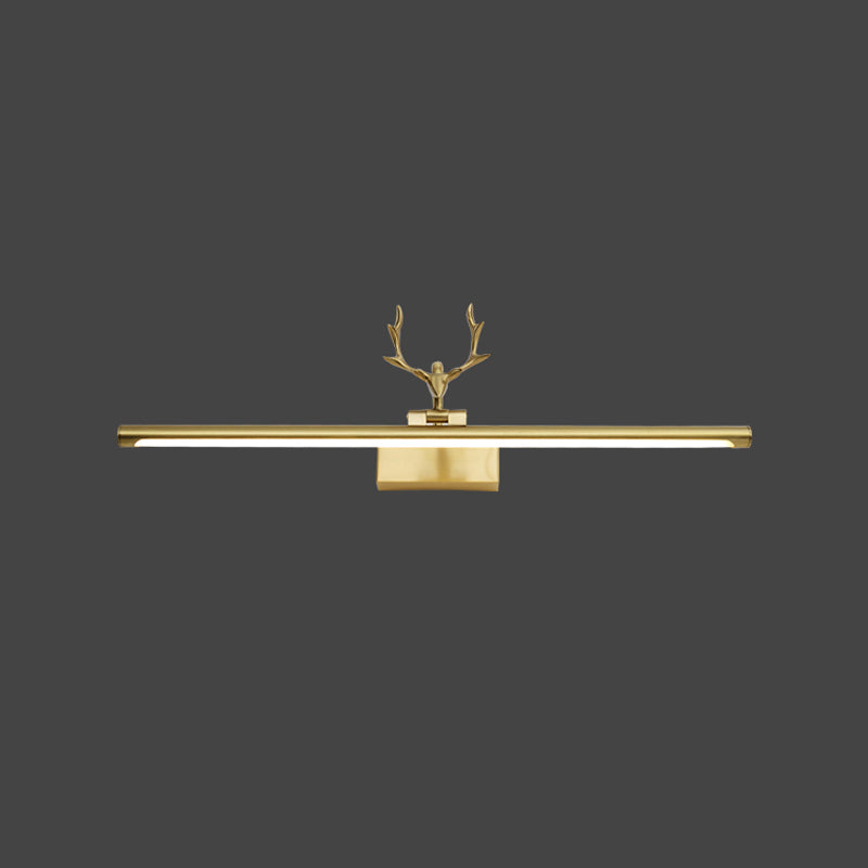 Luz de led recta lámpara de tocador de latón estilo americano con astas para el baño