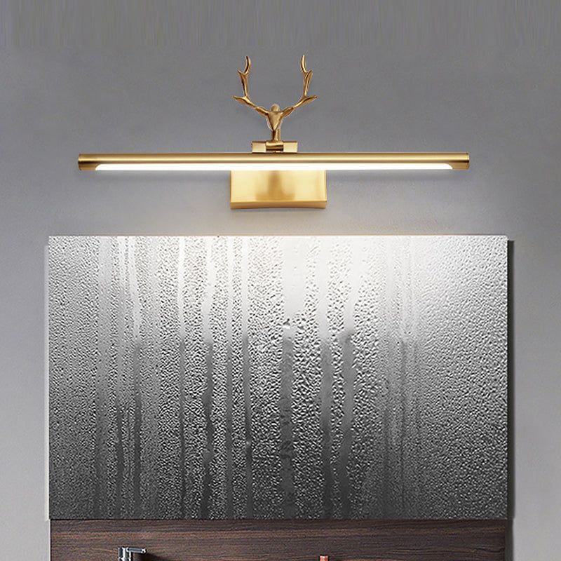 American Style Brass Vanity Light Straight LED Mirror Light with Antlers for Bathroom