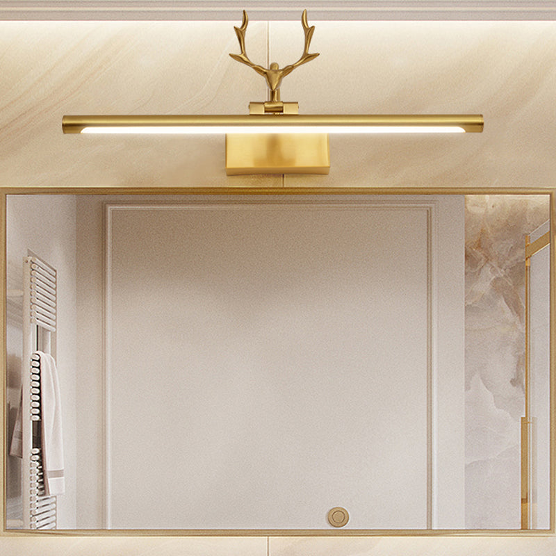 Luz de led recta lámpara de tocador de latón estilo americano con astas para el baño