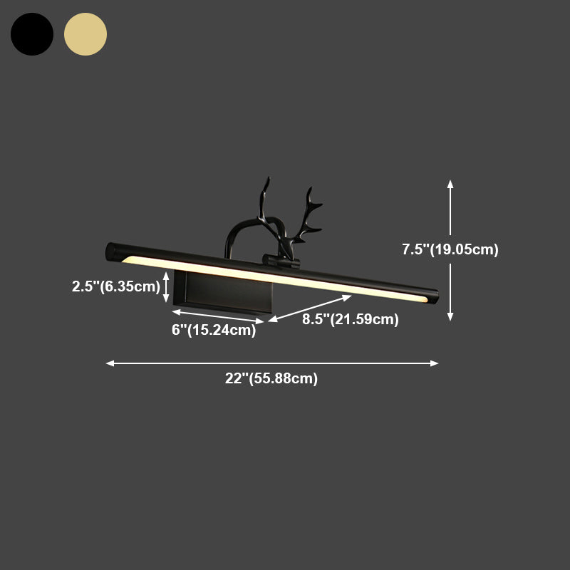 Luz de led recta lámpara de tocador de latón estilo americano con astas para el baño