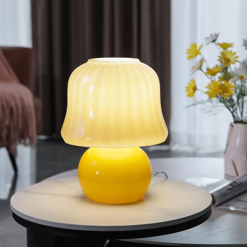 Mushroom Glass Nightstand Lamp Macaron Style 1 Head Bedroom Table Light