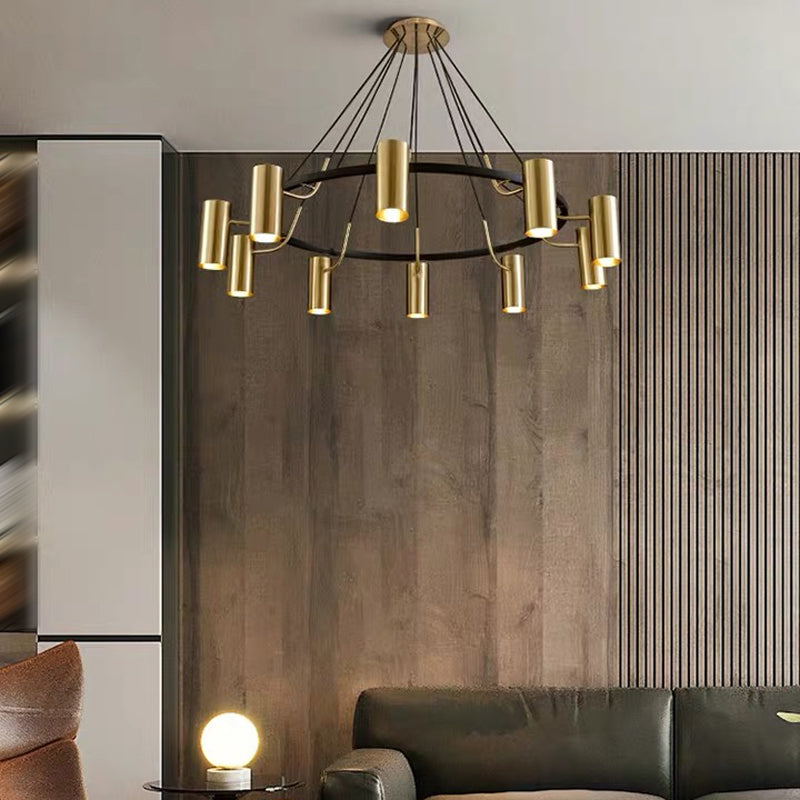 Goldhanglampe Postmoderne Zylinderform Metall Kronleuchter Anhänger Licht