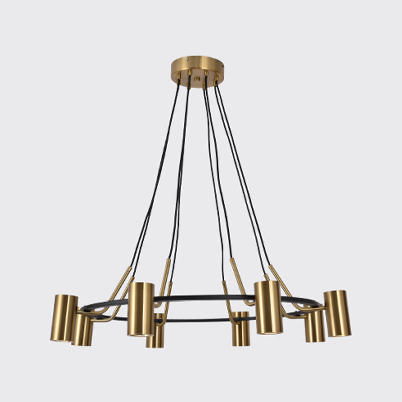 Goldhanglampe Postmoderne Zylinderform Metall Kronleuchter Anhänger Licht