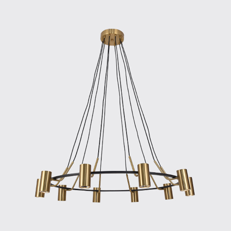 Goldhanglampe Postmoderne Zylinderform Metall Kronleuchter Anhänger Licht