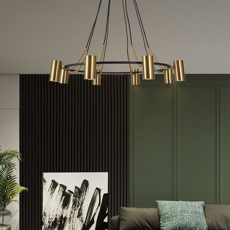 Goldhanglampe Postmoderne Zylinderform Metall Kronleuchter Anhänger Licht