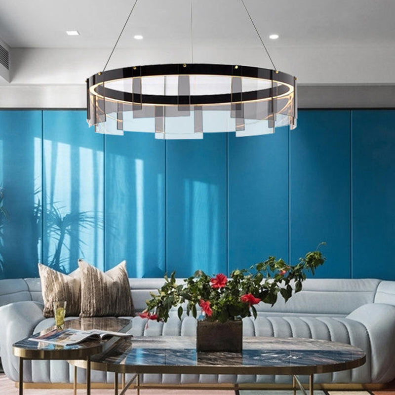 Moderner Stil runder Schatten hängend hängendes Glas Metall Anhänger Licht für Wohnzimmer