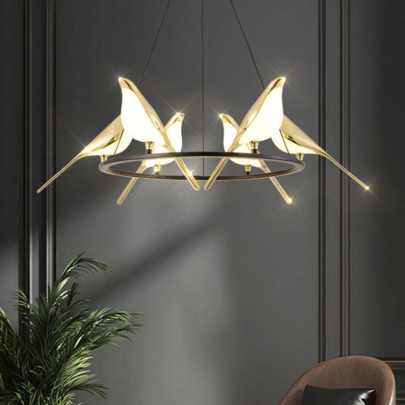 Goldene Hanglampe postmoderner Stil Vogelform Metall Kronleuchter Anhänger Licht