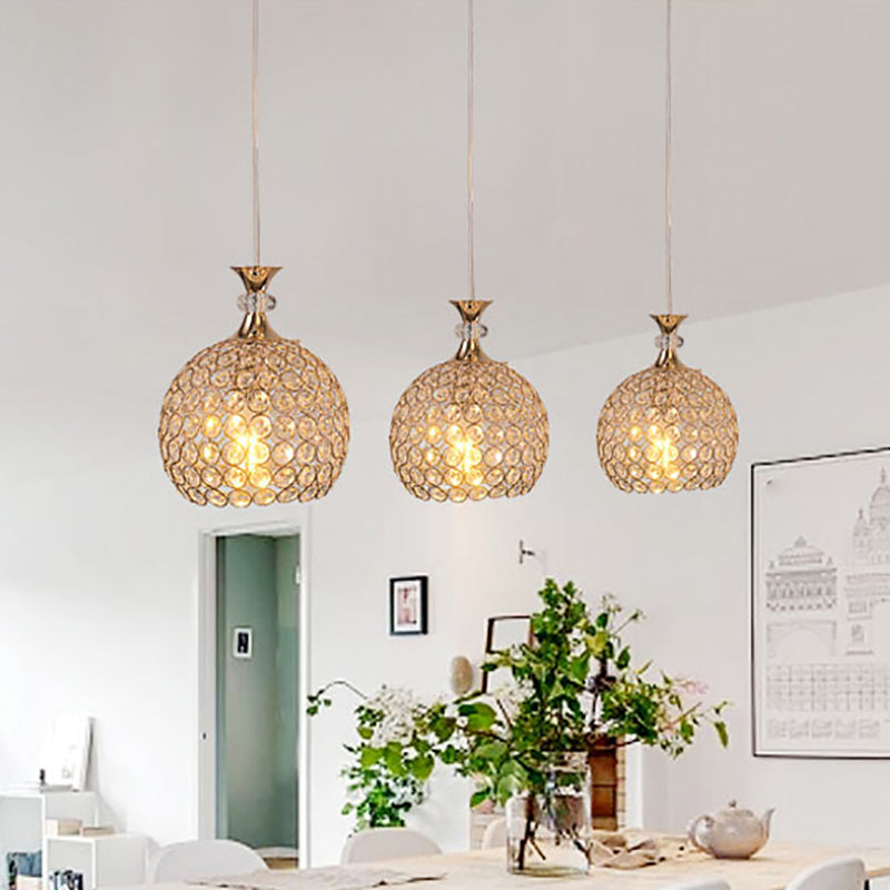 3-Light Dining Room Hanging Light Minimalist Pendant Lighting with Dome Crystal Shade