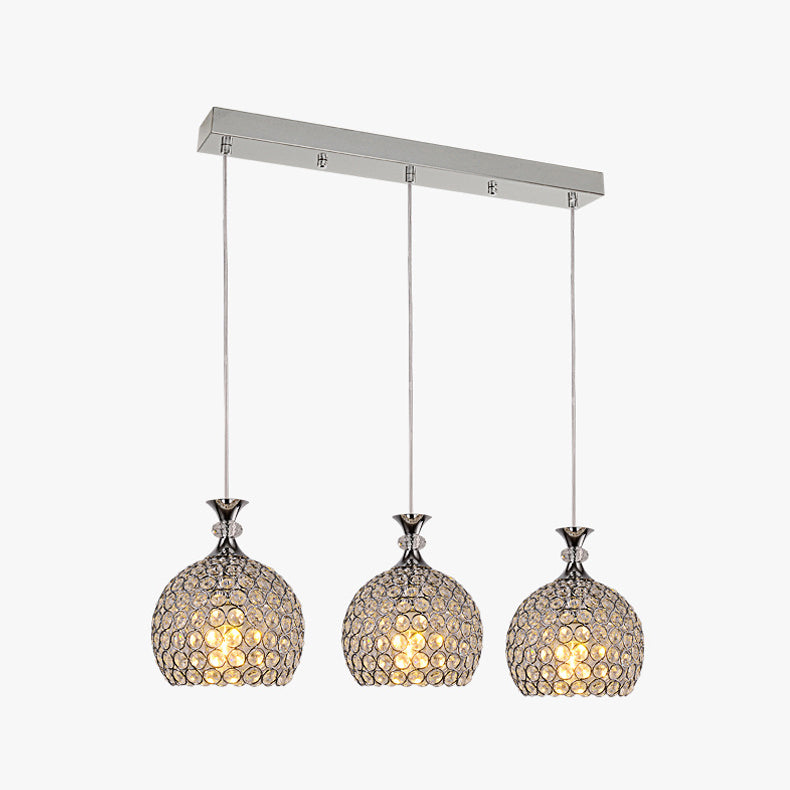 3-Light Dining Room Hanging Light Minimalist Pendant Lighting with Dome Crystal Shade