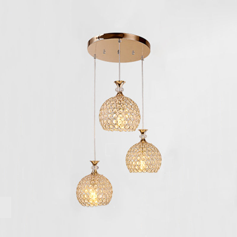 3-Light Dining Room Hanging Light Minimalist Pendant Lighting with Dome Crystal Shade
