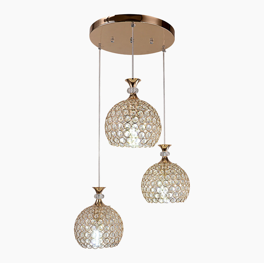 3-Light Dining Room Hanging Light Minimalist Pendant Lighting with Dome Crystal Shade