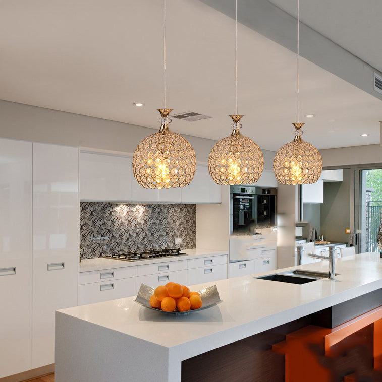 3-Light Dining Room Hanging Light Minimalist Pendant Lighting with Dome Crystal Shade