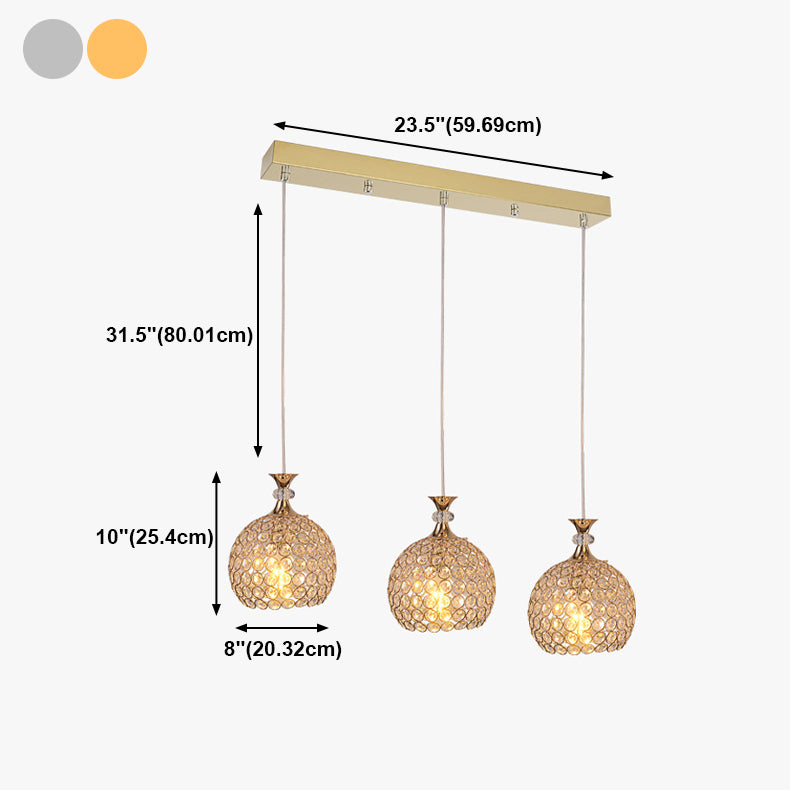 3-Light Dining Room Hanging Light Minimalist Pendant Lighting with Dome Crystal Shade