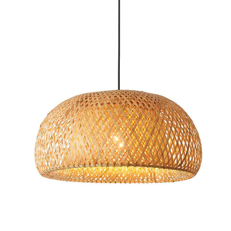 Dome Shade Pendant Light Fixture Asian Bamboo 1 Bulb Dining Room Drop Light