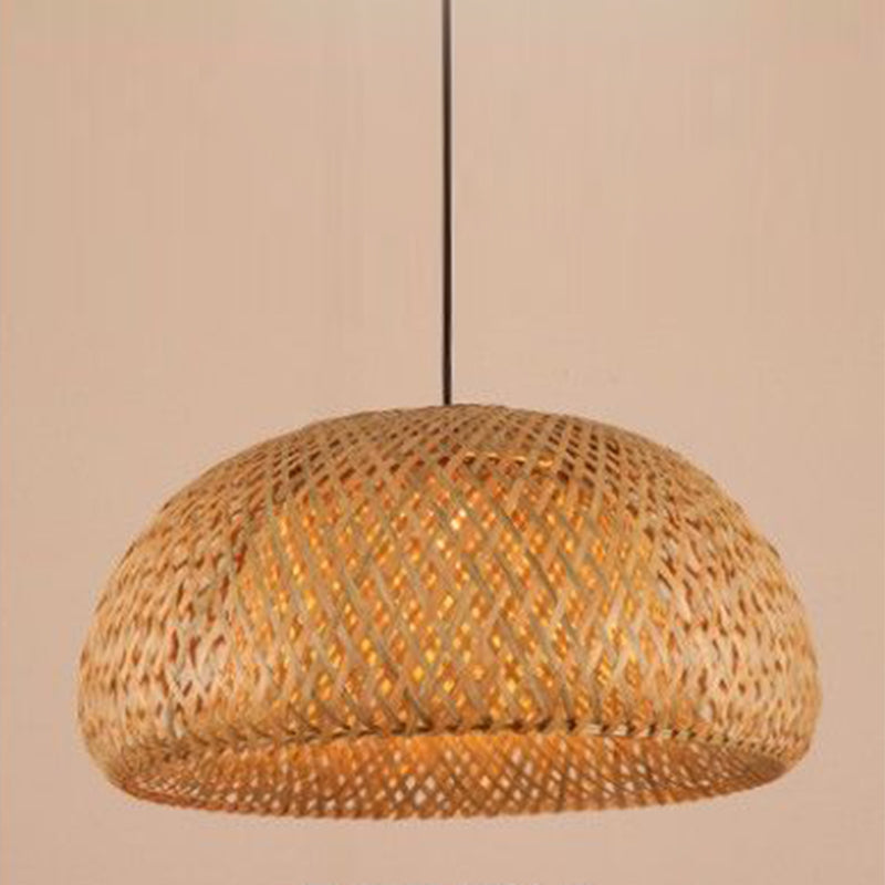 Dome Shade Pendant Light Fixture Asian Bamboo 1 Bulb Dining Room Drop Light