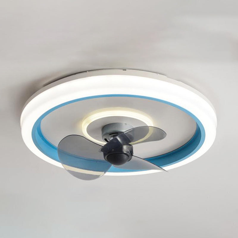 Round Shape Metal Ceiling Fan Modern Style 2 Lights Ceiling Fan Lamp