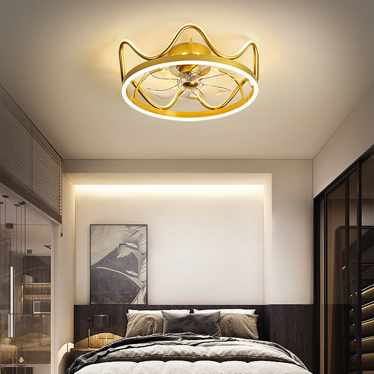 Metal Crown Shape Ceiling Fan Lights Modern Style 2 Light LED Flush Lights