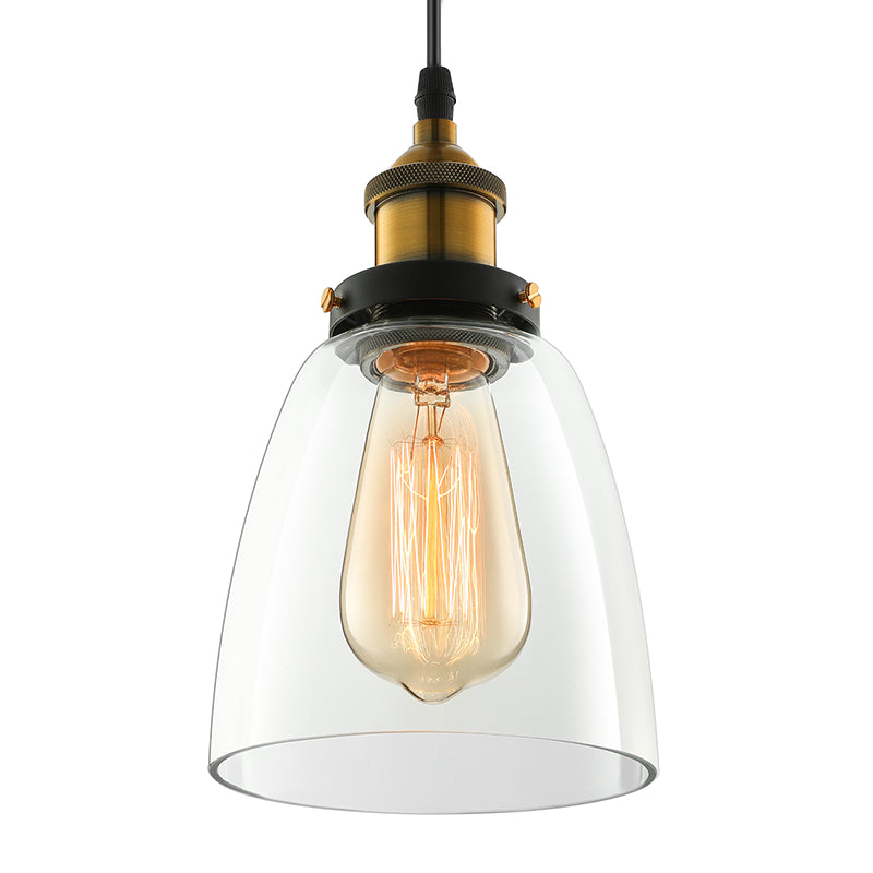 Cono de 5.5 "/7" de ancho Ligera industrial 1 gris claro/marrón/lámpara colgante de vidrio transparente en bronce