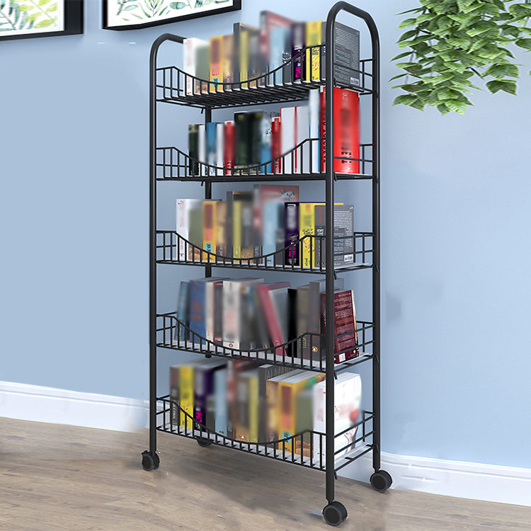 Steel Industrial Etagere Bookshelf Open Vertical Bookshelf with Caster Wheels