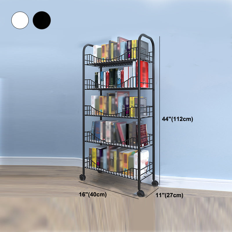 Steel Industrial Etagere Bookshelf Open Vertical Bookshelf with Caster Wheels
