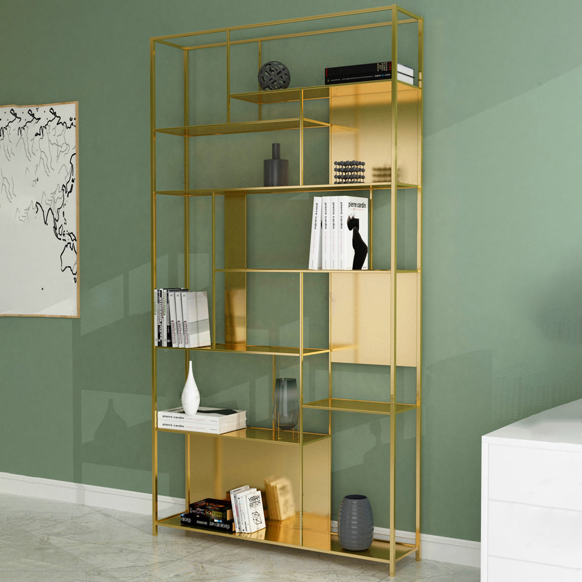 Metal Industrial Etagere Bookshelf Vertical Iron Open Bookshelf for Office
