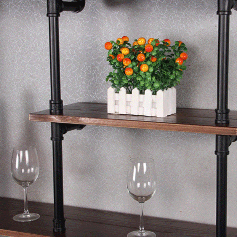 Industrial Wall Mounted Bookshelf with Black Iron Frame Pine Wood Shelf