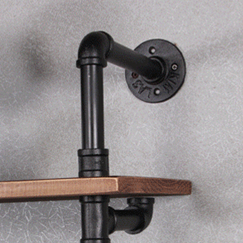 Industrial Wall Mounted Bookshelf with Black Iron Frame Pine Wood Shelf