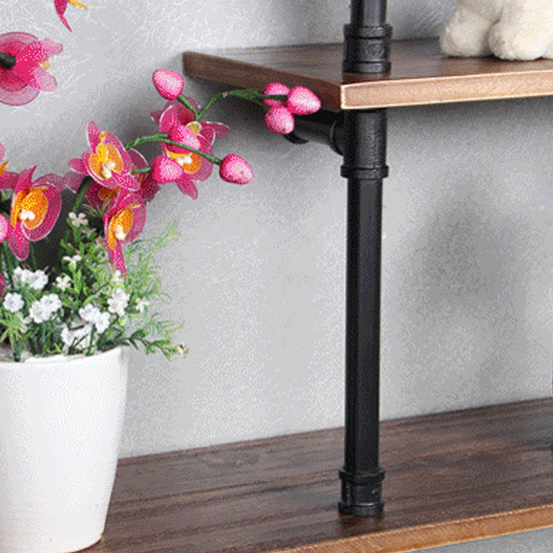 Industrial Wall Mounted Bookshelf with Black Iron Frame Pine Wood Shelf