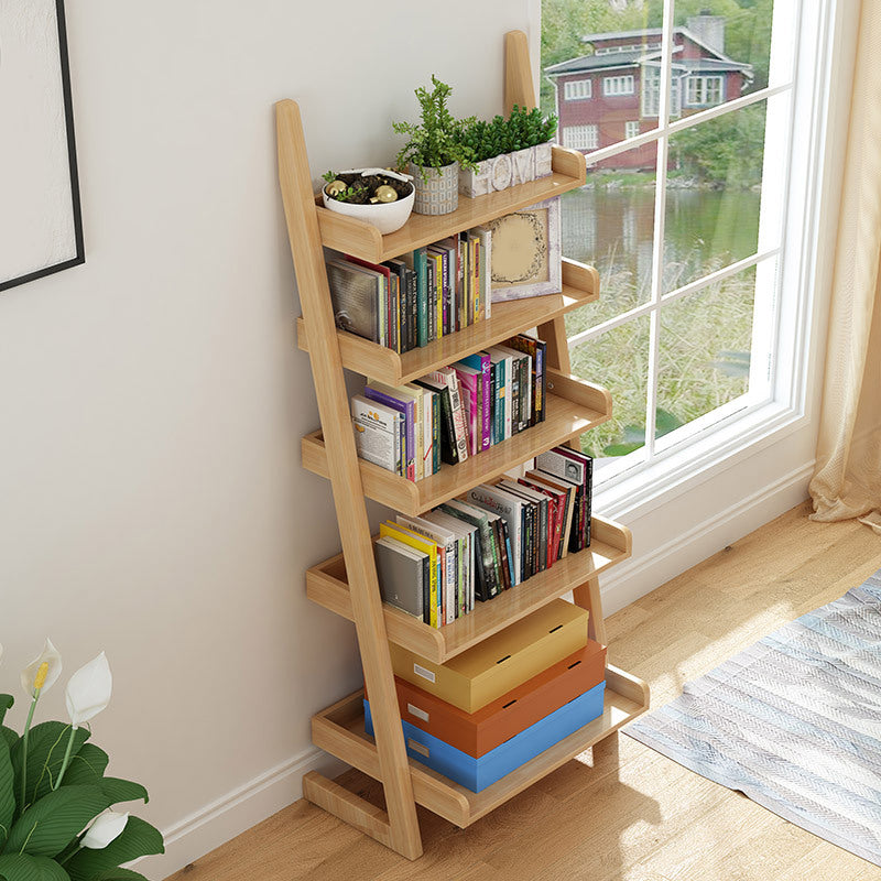 Rubber Wood Ladder Bookshelf Modern Open Back Bookshelf for Home Office