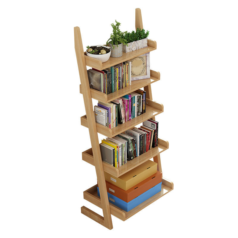 Rubber Wood Ladder Bookshelf Modern Open Back Bookshelf for Home Office