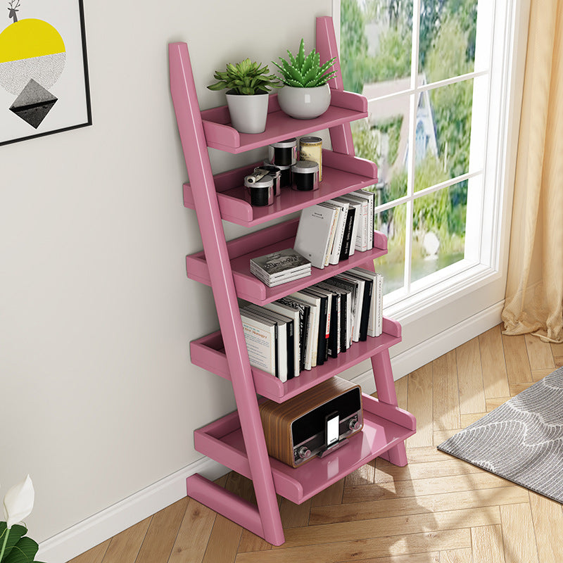 Rubber Wood Ladder Bookshelf Modern Open Back Bookshelf for Home Office