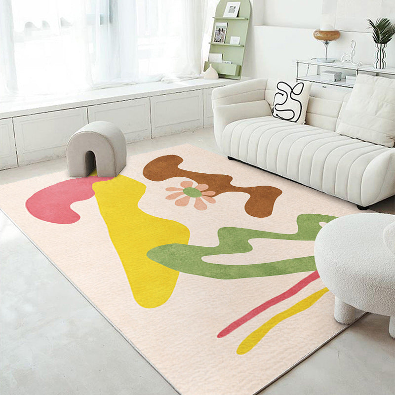 Pink Contrast Color Rug Polyester Nordic Rug Washable Rug for Living Room