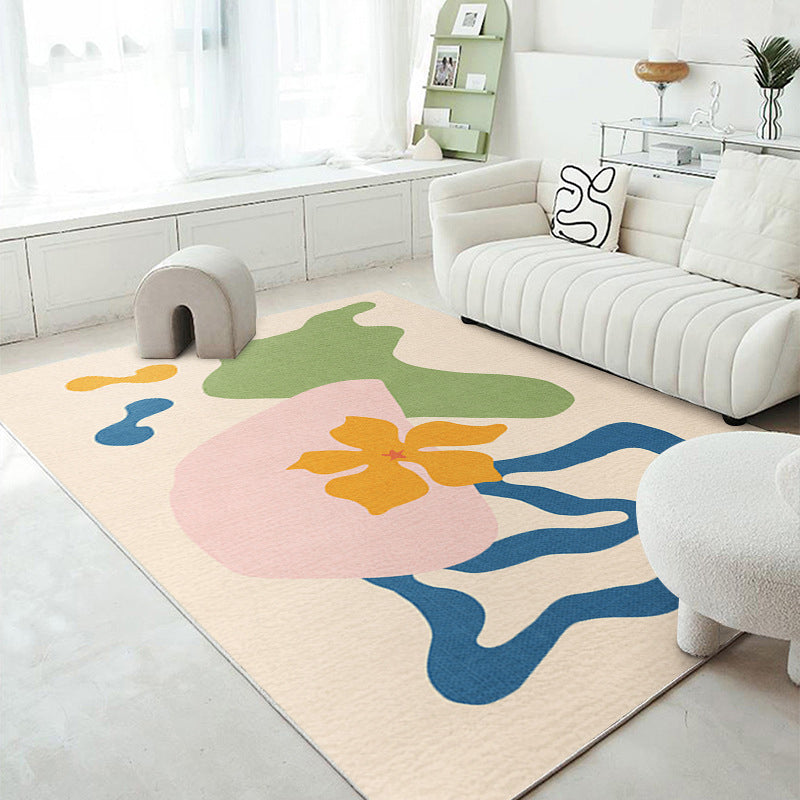 Pink Contrast Color Rug Polyester Nordic Rug Washable Rug for Living Room