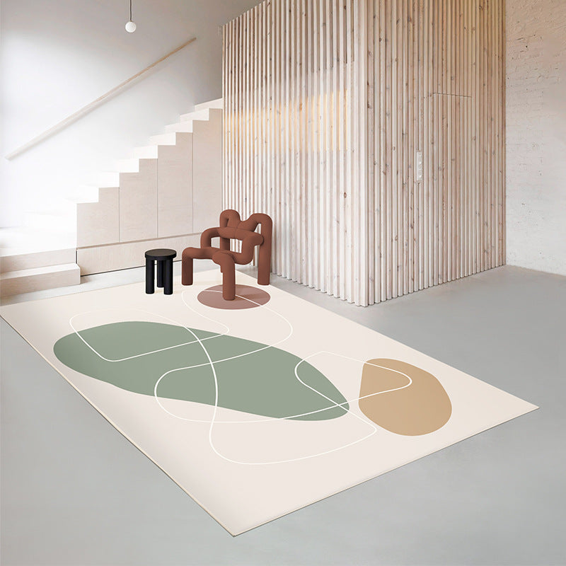Light Beige Modern Rug Polyester Color Block Rug Stain Resistant Rug for Living Room